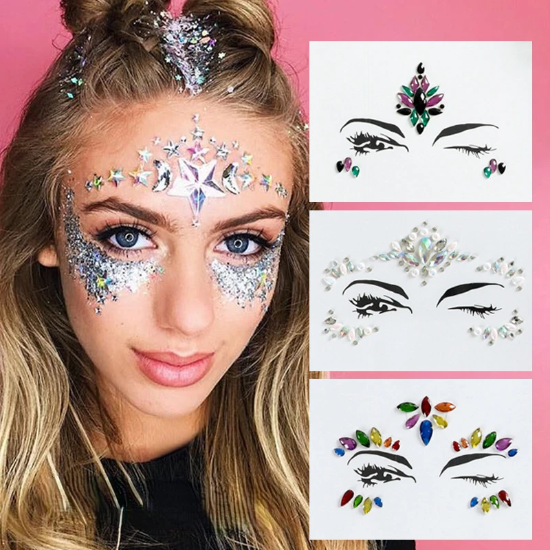 Beauty Gems Makeup - クリスタルフェイス宝石タトゥーステッカー女性グリッターフェイスボディアート宝石ジプシーフェスティバル装飾品 3D ファッションメイクアップ美容ステッカー