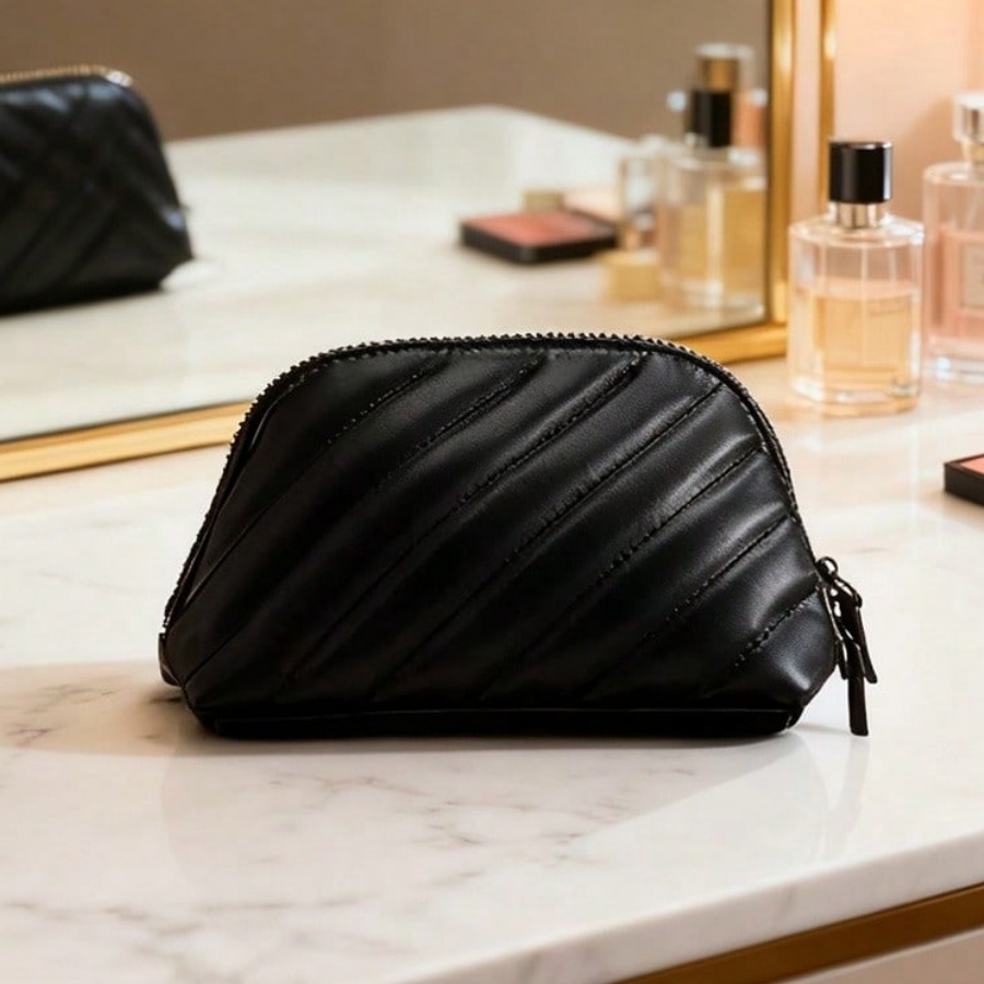 Ysl Beauty Makeup Bag - YSL限定版ブラックダブルジッパーコスメティックバッグミニポータブル収納ポーチプレミアム耐摩耗性レザーLサイズ収納可能