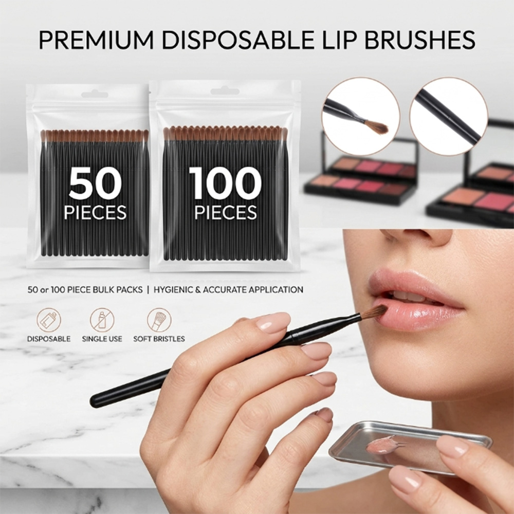 Makeup Brush Set - 50/100 個使い捨てリップブラシセット口紅グロスワンドアプリケーターメイクアップブラシプロフェッショナル美容化粧品ツール
