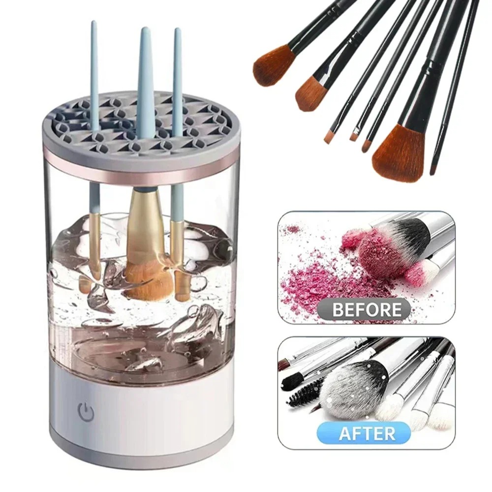 Makeup Brush Set - 自動電動メイクブラシクリーナー USBプラグ式 化粧ブラシ洗浄乾燥機 クリーニングマット付き