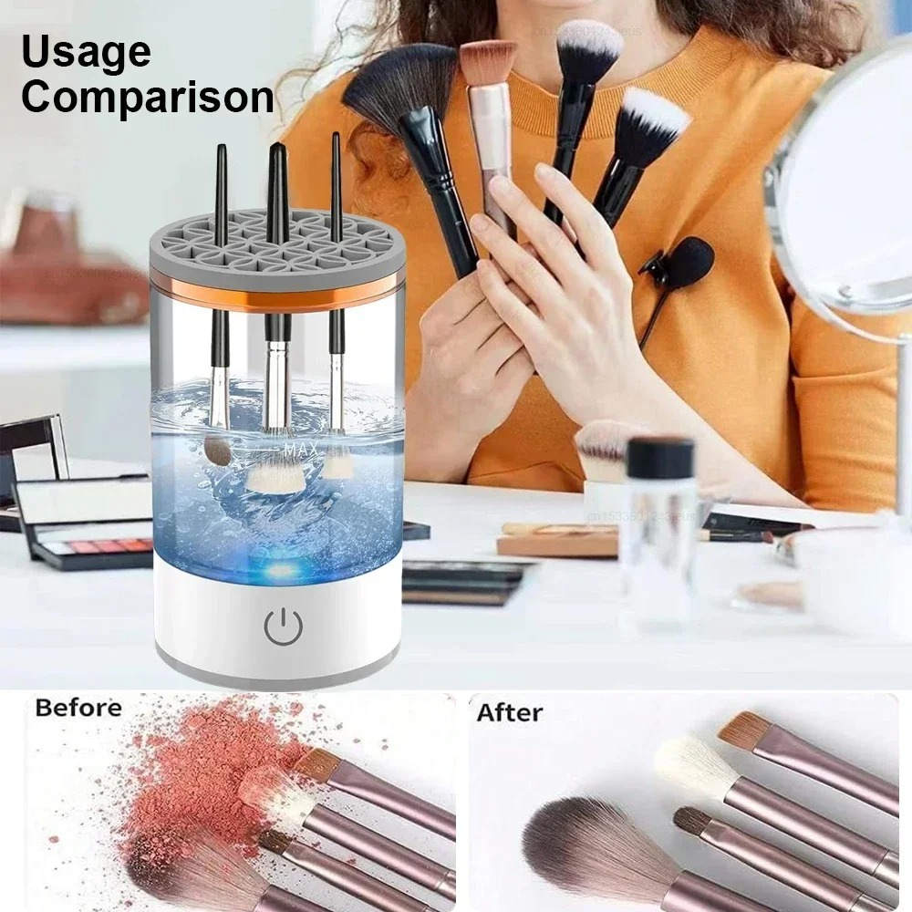 Makeup Brush Set - ポータブルUSBプラグ式電動メイクブラシクリーナー、ブラシの襟用ゴム製クイッククリーニングマシン付き
