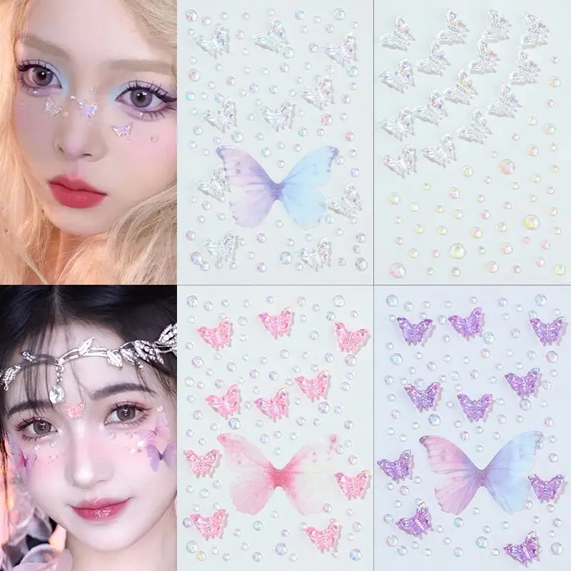 Beauty Gems Makeup - フェイシャルラインストーンステッカー蝶宝石クリスタルタトゥー自己粘着ボディ眉メイクミックスサイズアイテム妖精美容カラフルなタトゥー