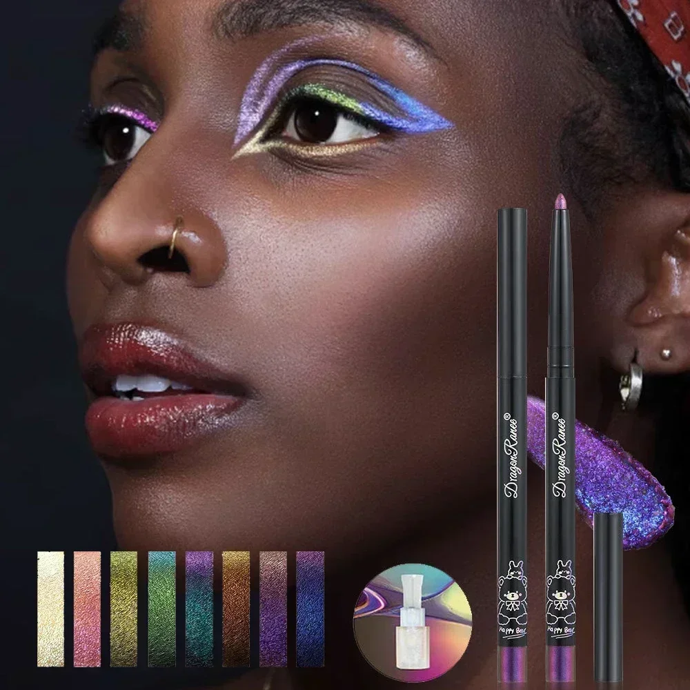 Eyeshadow Glitter Pigment - マルチクロームアイライナーペン持続性のある光沢のあるメタリックアイシャドウリービングシルクワームグリーンパープルメイクアップ顔料グリッターオーロラアイライナー