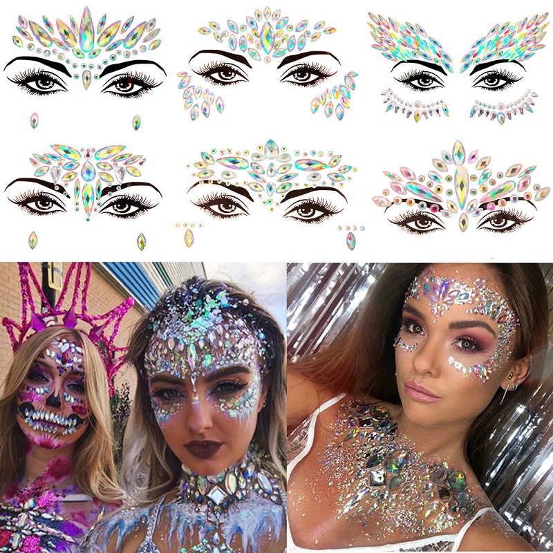 Beauty Gems Makeup - 3Dラインストーン明るい顔用ステッカー、フェスティバルグリッターメイクアップジュエリーステッカー、顔用クリスタル宝石ダイヤモンドデコレーション