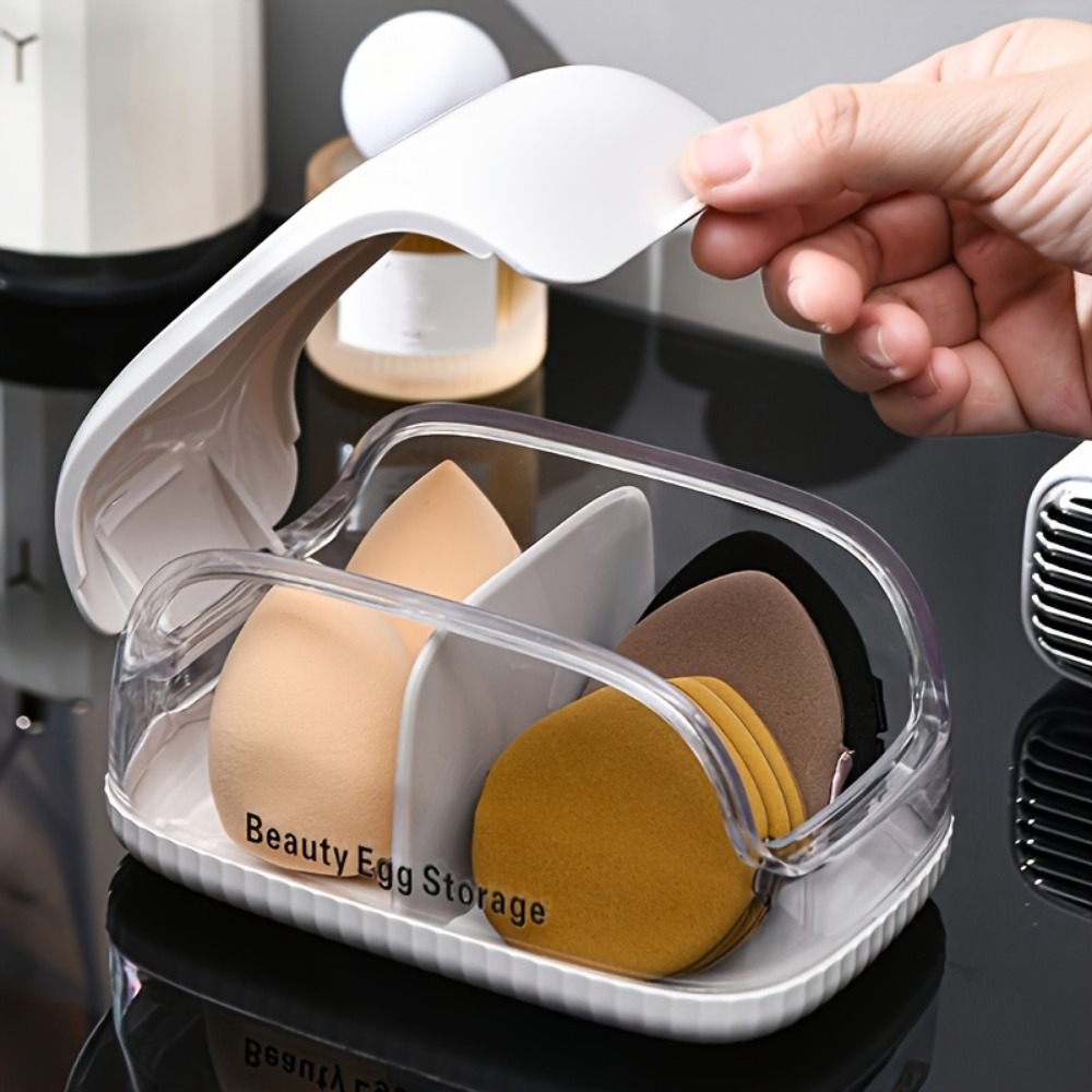 Cosmetic Sponge - デュアルコンパートメント美容スポンジ収納ボックス透明蓋メイクアップブレンダーホルダー防塵分割化粧パフオーガナイザーケース