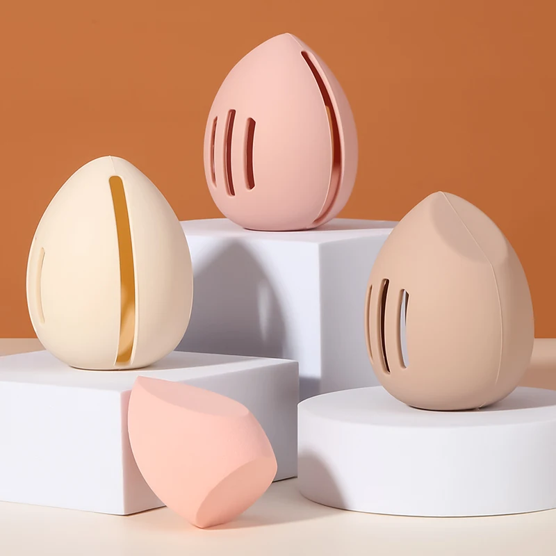 Beauty Makeup Egg - 1 個メイクスポンジホルダー環境に優しいシリコーン多穴美容卵収納ケース旅行 Protable 化粧パフホルダーボックス