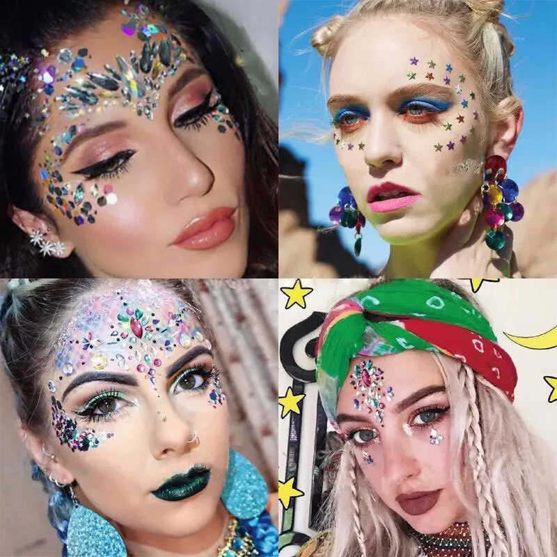 クリスタルフェイス宝石タトゥーステッカー女性グリッターフェイ - Beauty Gems Makeup のレビューと価格
