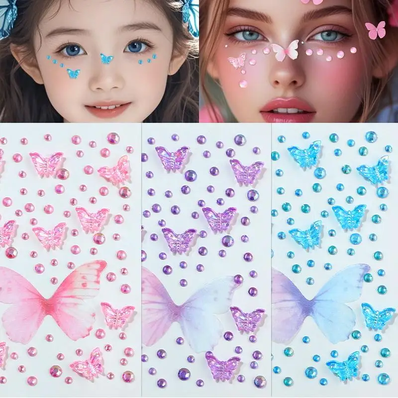 フェイシャルラインストーンステッカー蝶宝石クリスタルタトゥー - Beauty Gems Makeup のレビューと価格