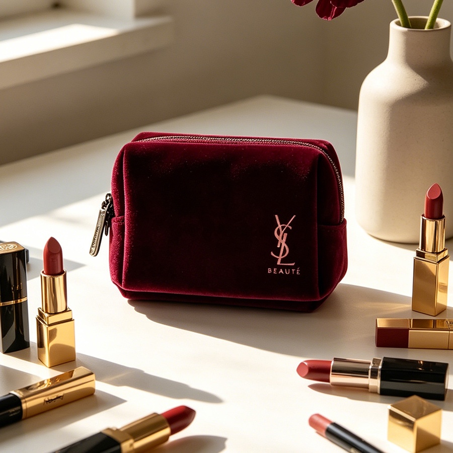 YSLのバッグ ワインレッドベルベット ミニポータブルスクエ - Ysl Beauty Makeup Bag のレビューと価格