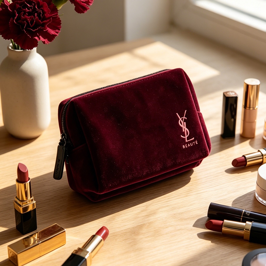 YSLのバッグ ワインレッドベルベット ミニポータブルスクエ - Ysl Beauty Makeup Bag のレビューと価格