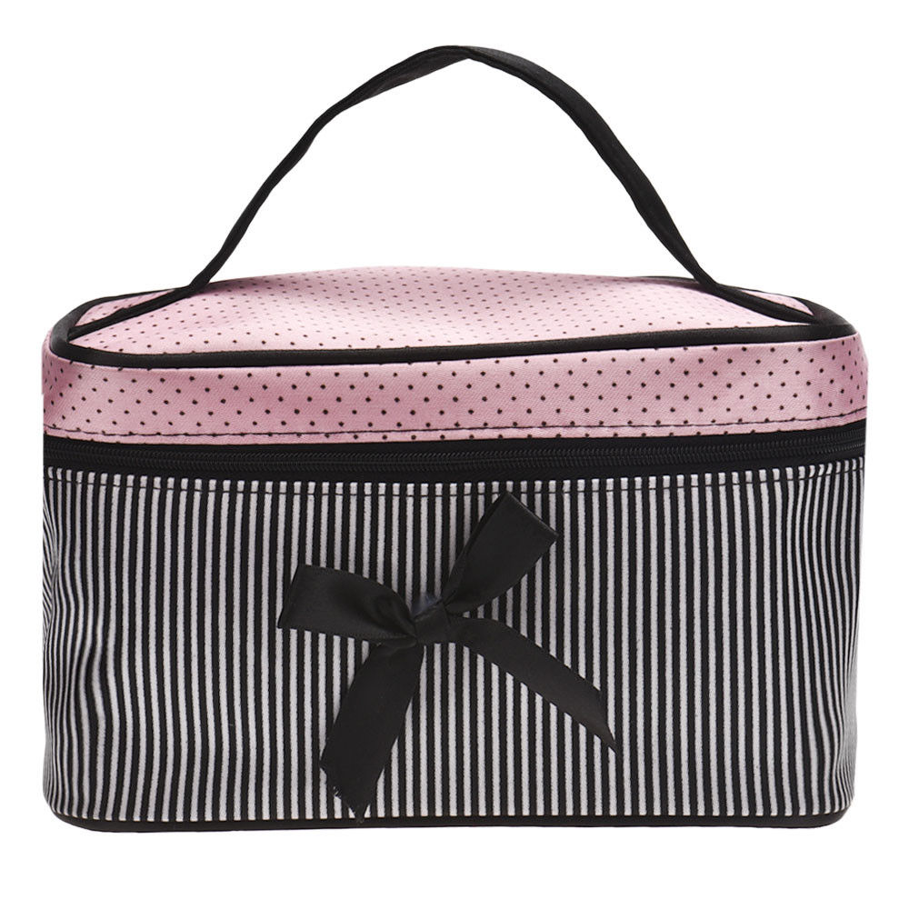 女性旅行弓ストライプメイクアップバッグガール化粧品袋化粧美容 - Ysl Beauty Makeup Bag のレビューと価格