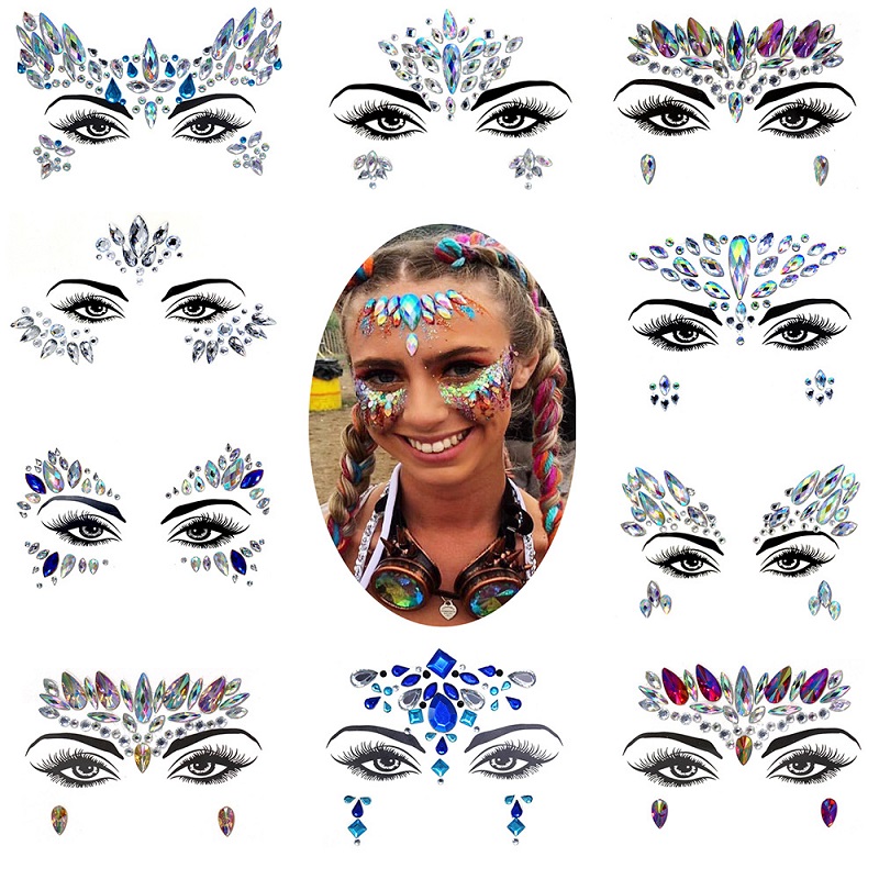 3Dラインストーン明るい顔用ステッカー、フェスティバルグリッ - Beauty Gems Makeup のレビューと価格