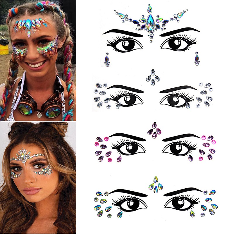 3Dラインストーン明るい顔用ステッカー、フェスティバルグリッ - Beauty Gems Makeup のレビューと価格