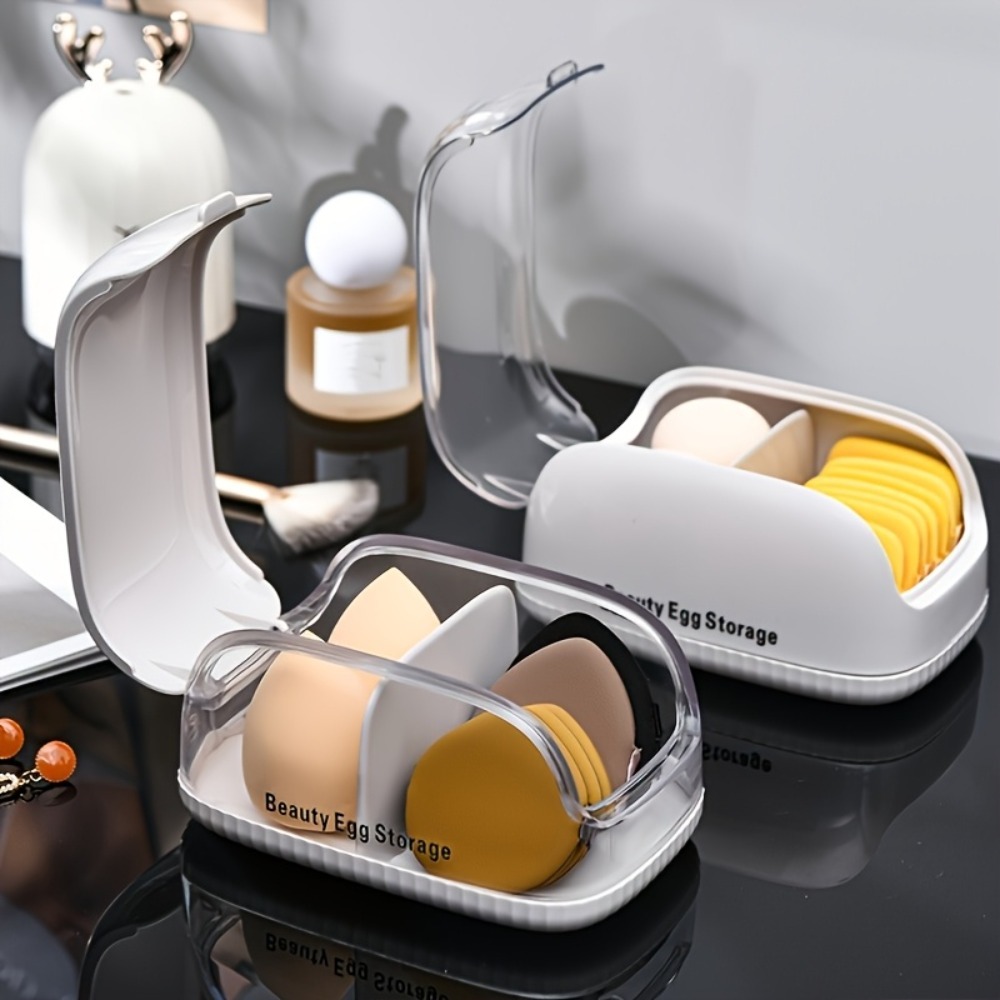 デュアルコンパートメント美容スポンジ収納ボックス透明蓋メイク - Cosmetic Sponge のレビューと価格